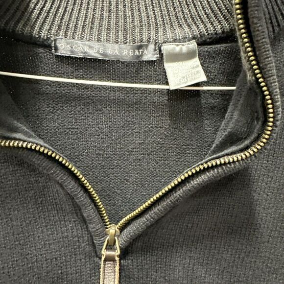 Oscar de la Renta Pullover Sweater  Mens Size XL 1/4 Zip Up Long‎ Sleeve Black - Picture 2 of 5